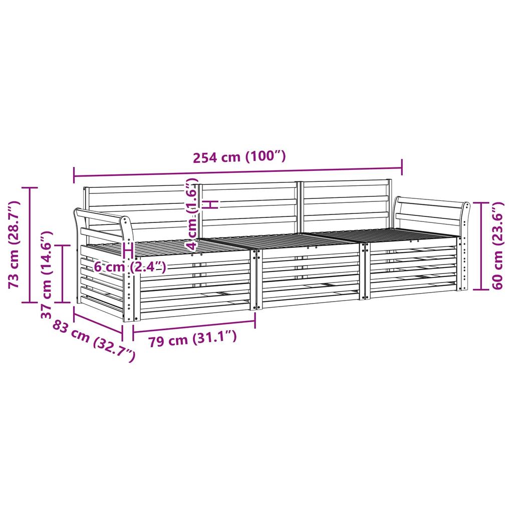 Outdoor Sofa Set 3 Pcs Natural Solid Acacia Wood