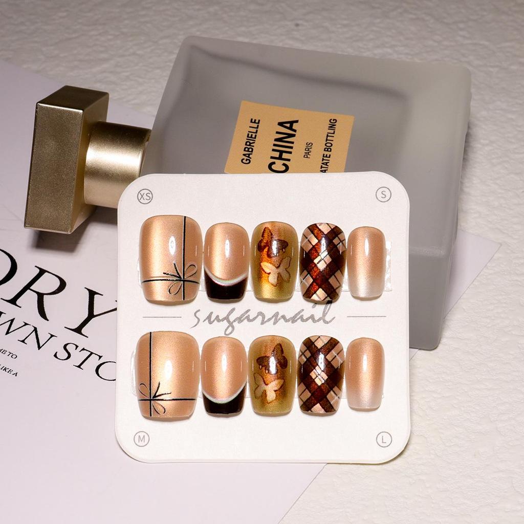 Butterfly & Cat Eye Wearable Nail Kit - Cute Short Manicure Pieces