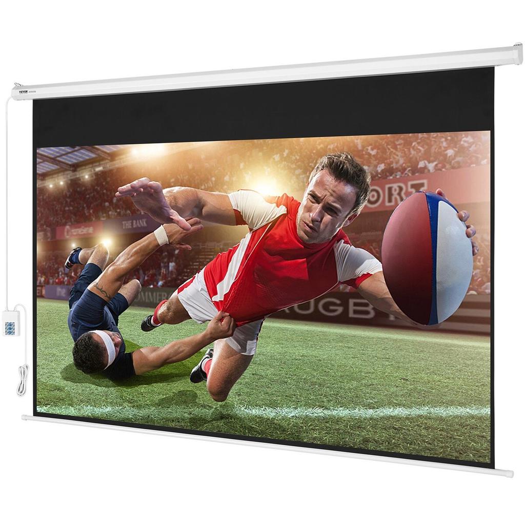 Motorized Projector Screen, 100 inch 16:9 4K 1080 HD Electric Projector Screen, Automatic Projection Screen with Remote Control, Wall Mount Movie