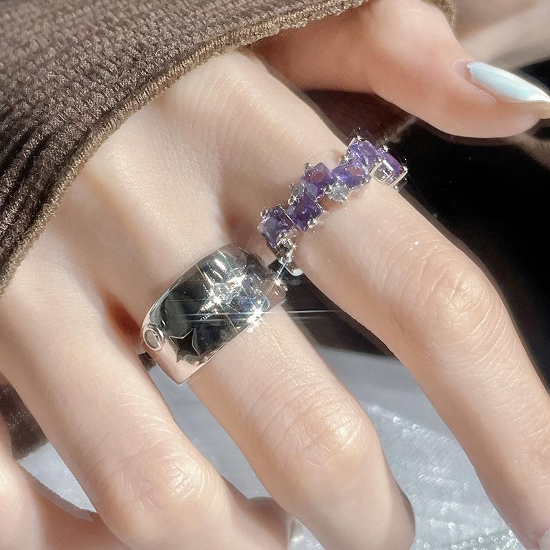 Lucky Star Y2K Star Purple Zir*****Pen Ring Niche Design Index Finger Ring Light Luxury Ring Woman