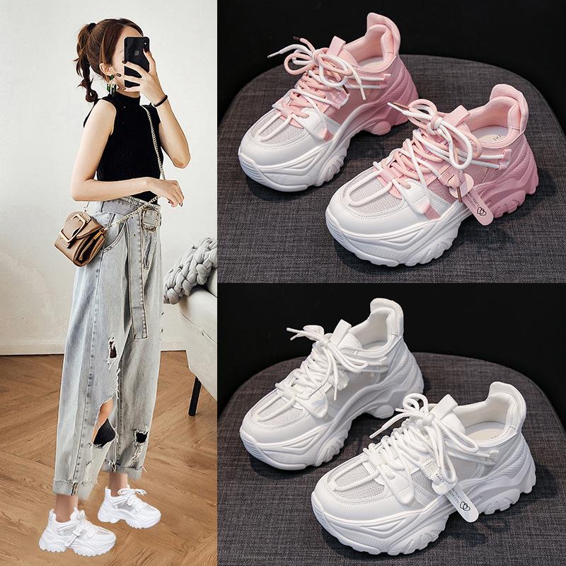2025 Spring New Thick-soled Heightened Super-popular Sports Little White Shoes Casual Summer Breathable Mesh Dad Shoes