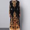 Autumn Women Vintage Print Designer Loose Runway Robe Long Maxi Holiday Party Dresses with Belt