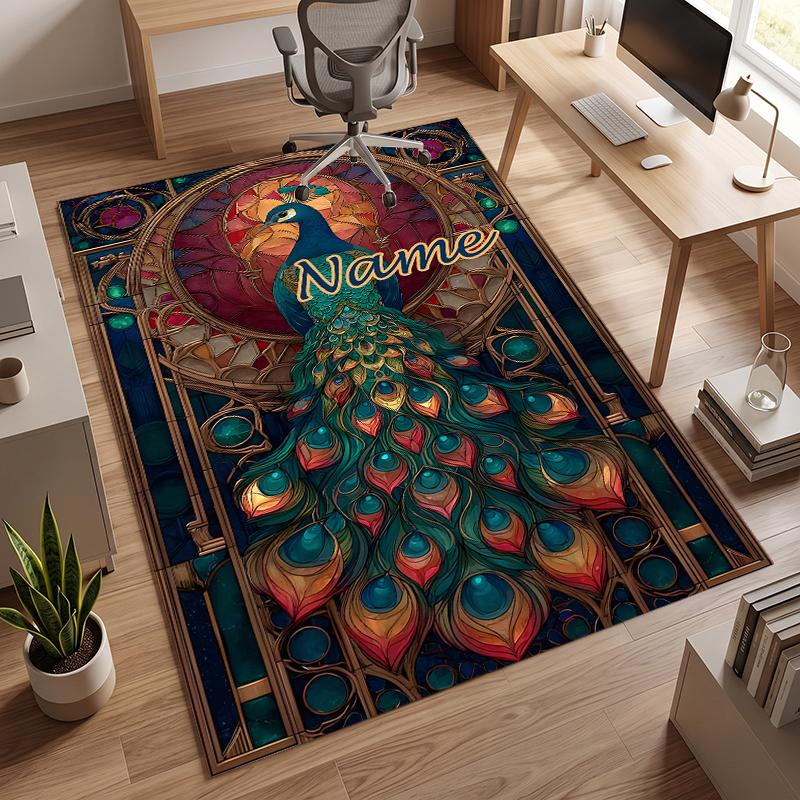 Retro Pfau (1) Personalisierter Name Büro Teppich Stilvolle Dekoration für Wohnzimmer Schlafzimmer Küche