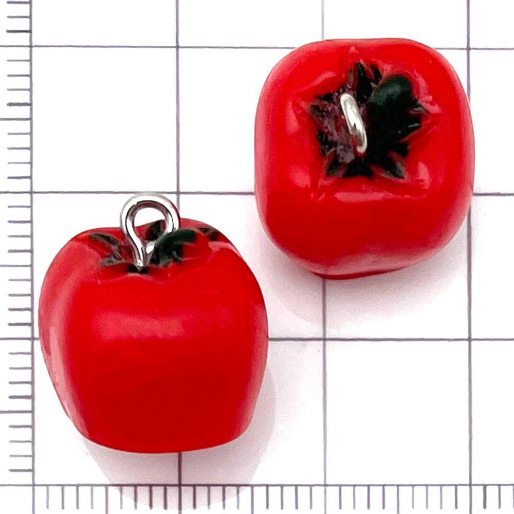 Set of 20 Red Resin 3D Fruit Charms: Strawberries and Apples for DIY Jewelry.