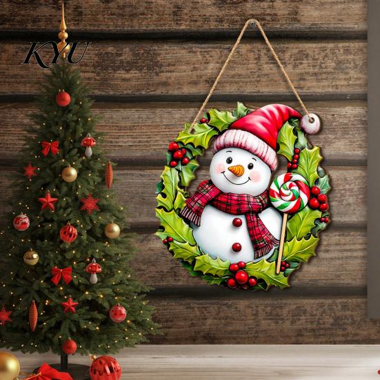 Natural Wood Holiday Accents Wooden Christmas Hanging Pendant, Snowman/Santa Claus/Gnome Ornament with Tree Ornaments Hemp Rope for Indoor Outdoor