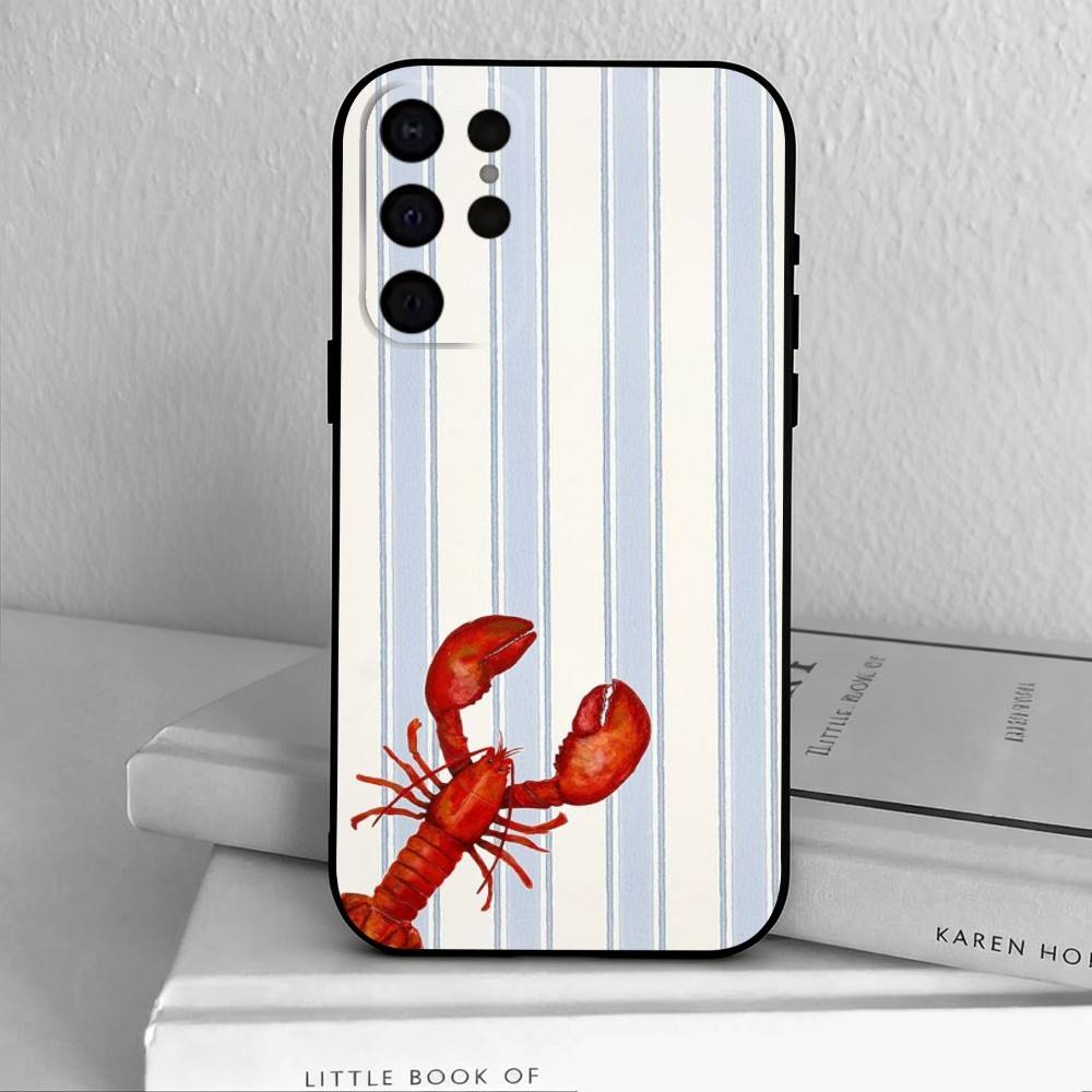 L-Lobster On S-Stripes Ocean Phone Case For Samsung S25,24,23,22,30,21,10,9,Ultra,Plus,Lite,FE,4,5 G Soft Black Case