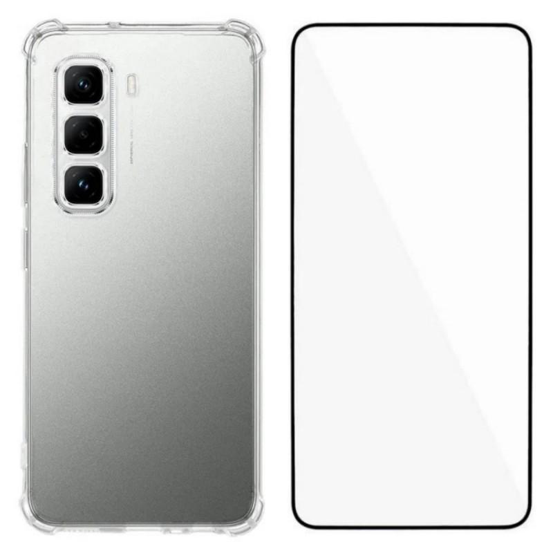 

For Infinix Hot 50 4G TPU Case WANLONFENG WL3 Series 1.5mm Phone Cover with Tempered Glass Film Transparent