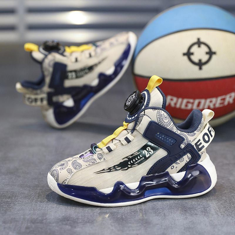 Foreign trade new four-season children's basketball shoes medium and old children's rotating buckle breathable mesh non-slip and wear-resistant act