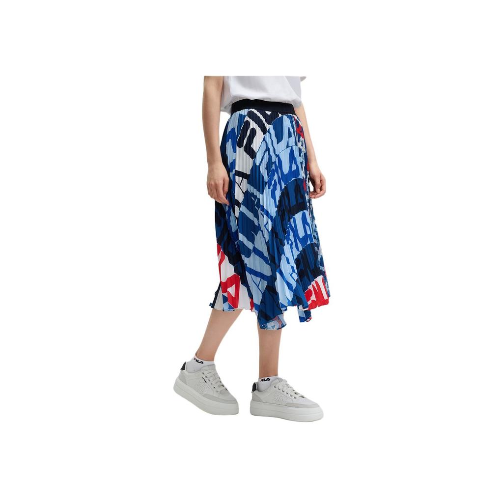 Fila Elastic Full Print Spliced Casual Long Skirt Women skirts Blue F11W434303F-ZA