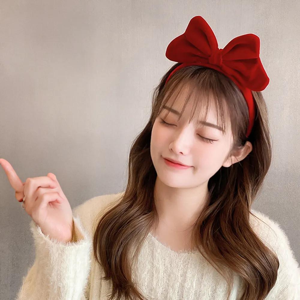 Velvet ribbon headband Snow White girl headband red black one size