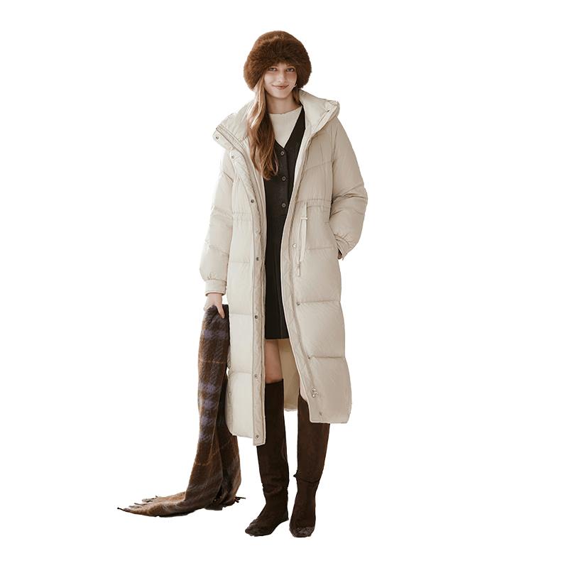 Xiangying Women s Hooded Slim-Fit Long Down Jacket XL
