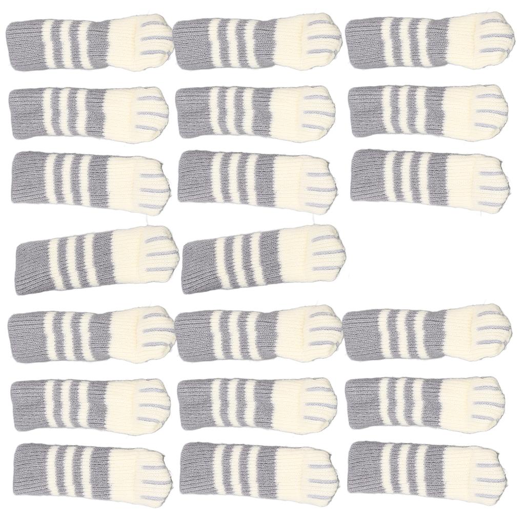 20pcs Cat Paw Furniture Leg Socks Double Thickened Knitting Chair Leg Floor Protectors for Office Home Dark Grey Stripe