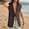 Herren Mesh Durchsichtig Kapuzenweste Ärmellos Durchsichtig Strandurlaub Cardigan Tanktops