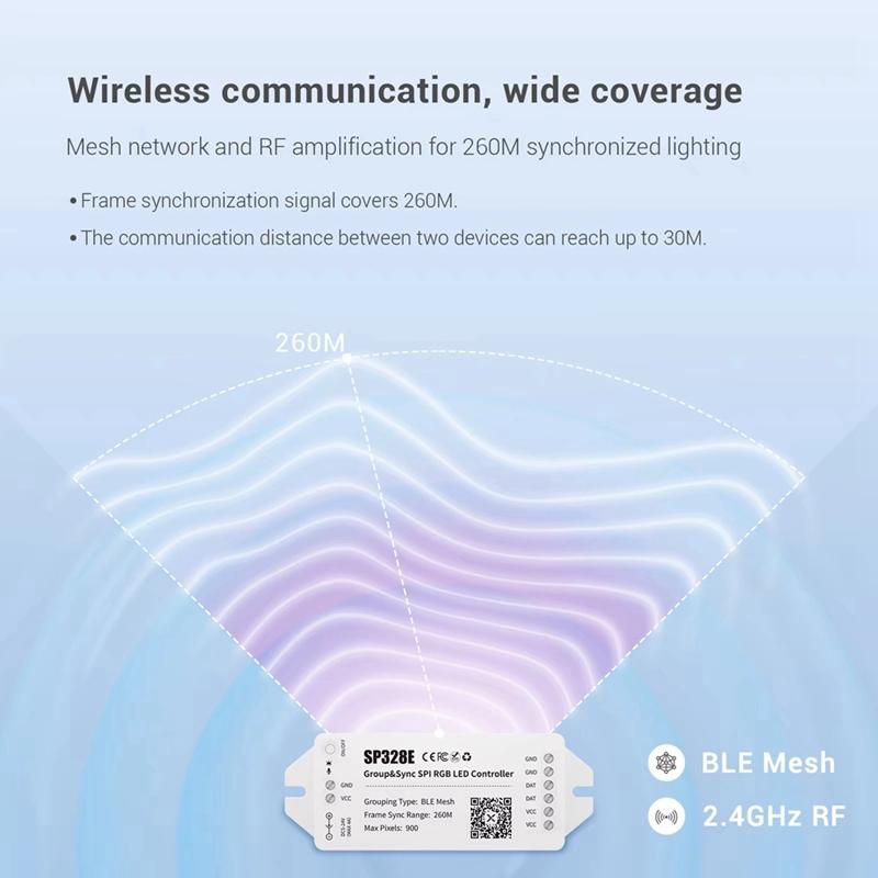 AD23-SP328E MESH Group SPI RGB LED Controller Wireless Signal Amplifier RGB Dimmer Mesh Bluetooth APP Signal Synchronization
