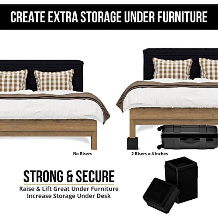 Bed Risers 2 Inch - Pack of 8 - Adjustable Furniture Risers 2 and 4 inch - Anti Slip Foam and Rubber Pad - Stackable Bed Lifts
