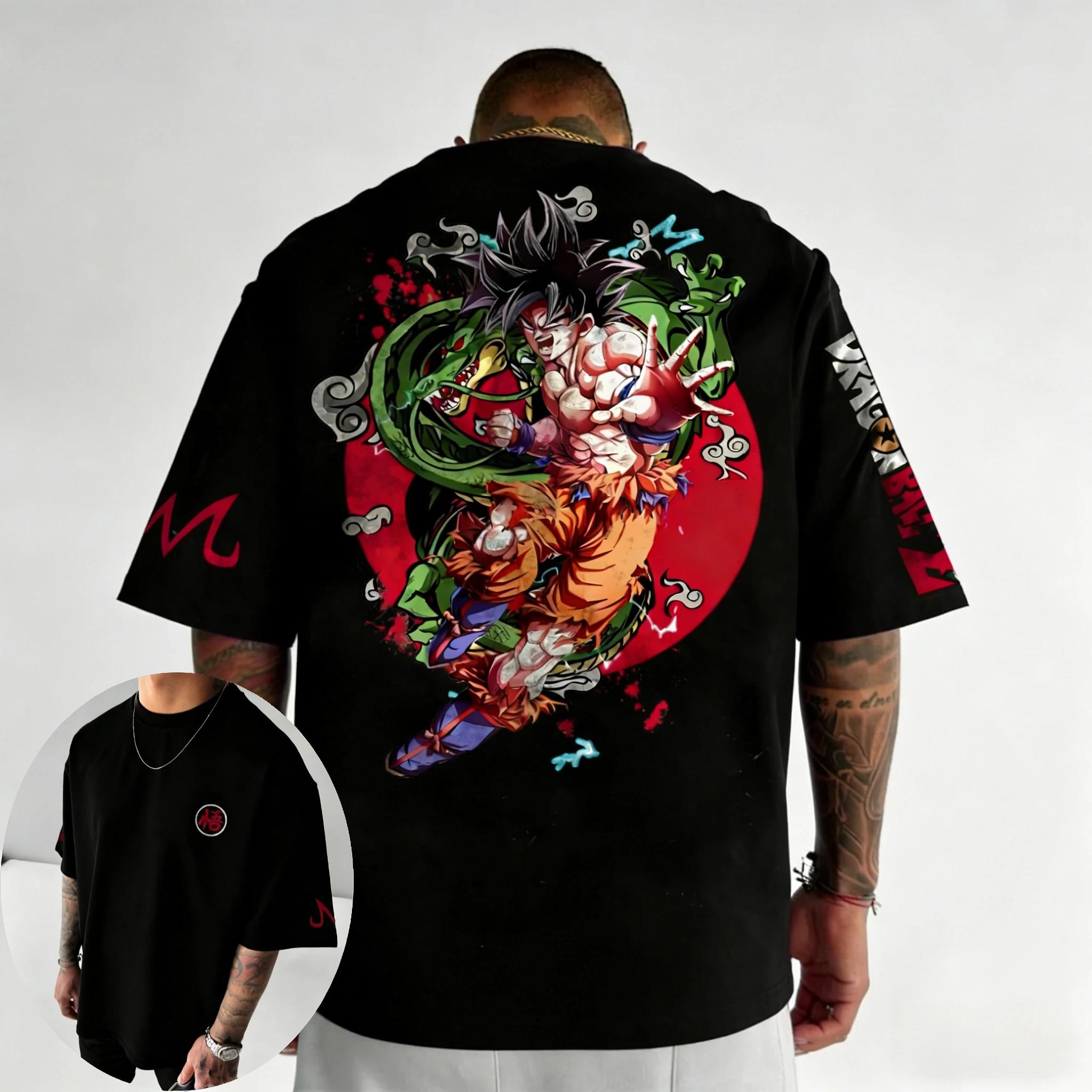 

Dragon Ball Son Goku & Shenron Battle Scene Dual-Sided Oversized Anime Streetwear Unisex Casual Black Women And Men T-Shirt 4XL