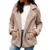 Ladies' Fashionable Lapel Long Sleeved Button With Pockets Plush Solid Color Jacket