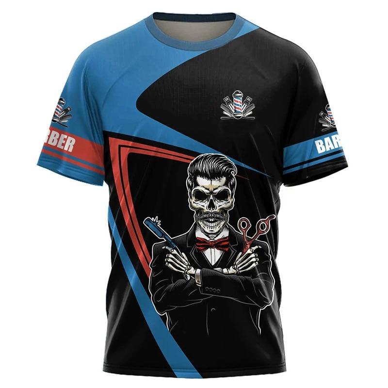 Barber Shop T-Shirt For Men Clothing T Shirt 3D Print O Neck Oversized Tshirts Uniform Daily Casual Short Sleeve Tops Cool Punk