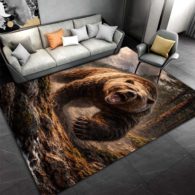 Realistic Roaring Bear Forest Print Carpet for Living Room Decor Suitable for use as an anti-slip for living room bedroom sofas
