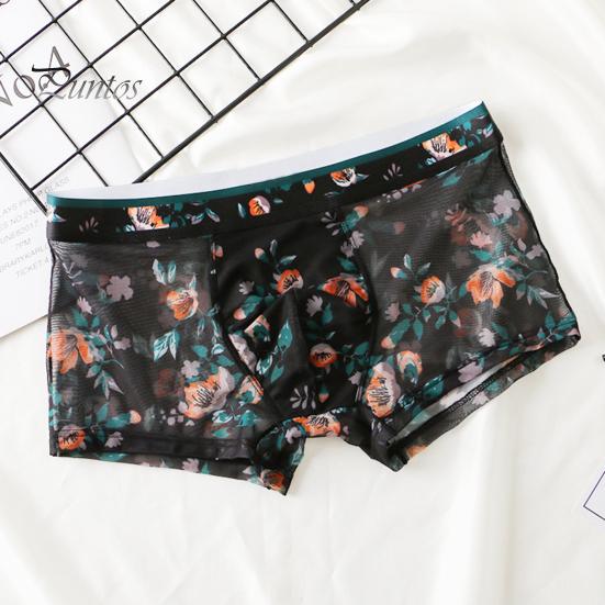 Boksere for menn Ultratynt mesh-trykt mellom midje Hurtigtørkende fukttransporterende Plus Size Homewear Sleep Shorts Sommerunderbukser
