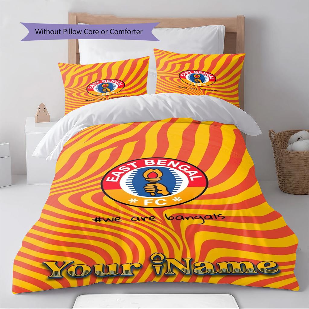 Name Custom East Bengal FC Pattern Bedding Set Quilt Cover Pillowcase Home Decor Gift (1 * duvet cover + 2 * pillowcase, without core)