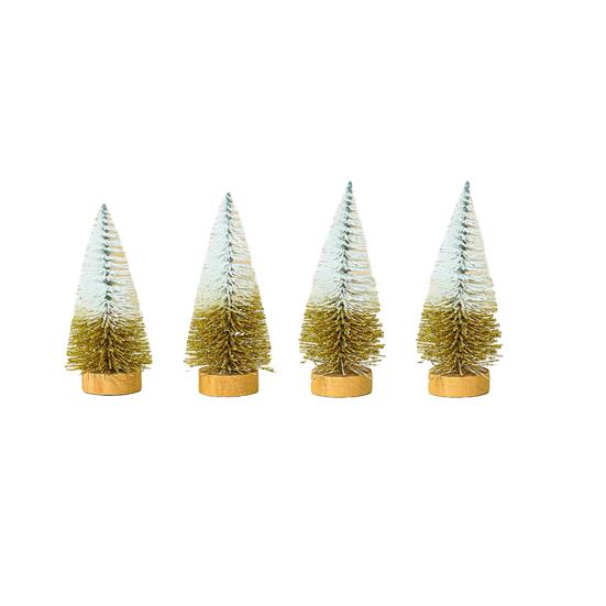 4 pezzi mini albero di Natale realistico base in legno albero di pino in miniatura per decorazioni festive per desktop