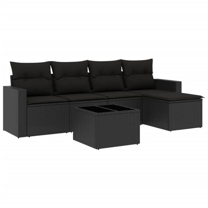VidaXL Salon de jardin 6 pcs avec coussins noir résine tressée 3251232