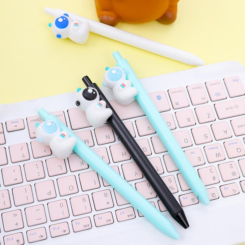 2Pcs Cute Astronaut Press Waterbased Pen Spacemen Creative Retractable Neutral Pen Black Writing Pen School Stationery