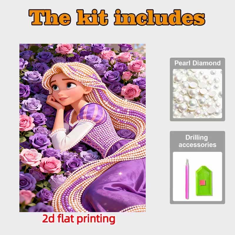 Disney Pearl Painting 5D Rapunzel Floral Rose Princess Pearl Gemstone Art Diamond Painting Kit for Adults Beginners Gift Ideas Home Decor