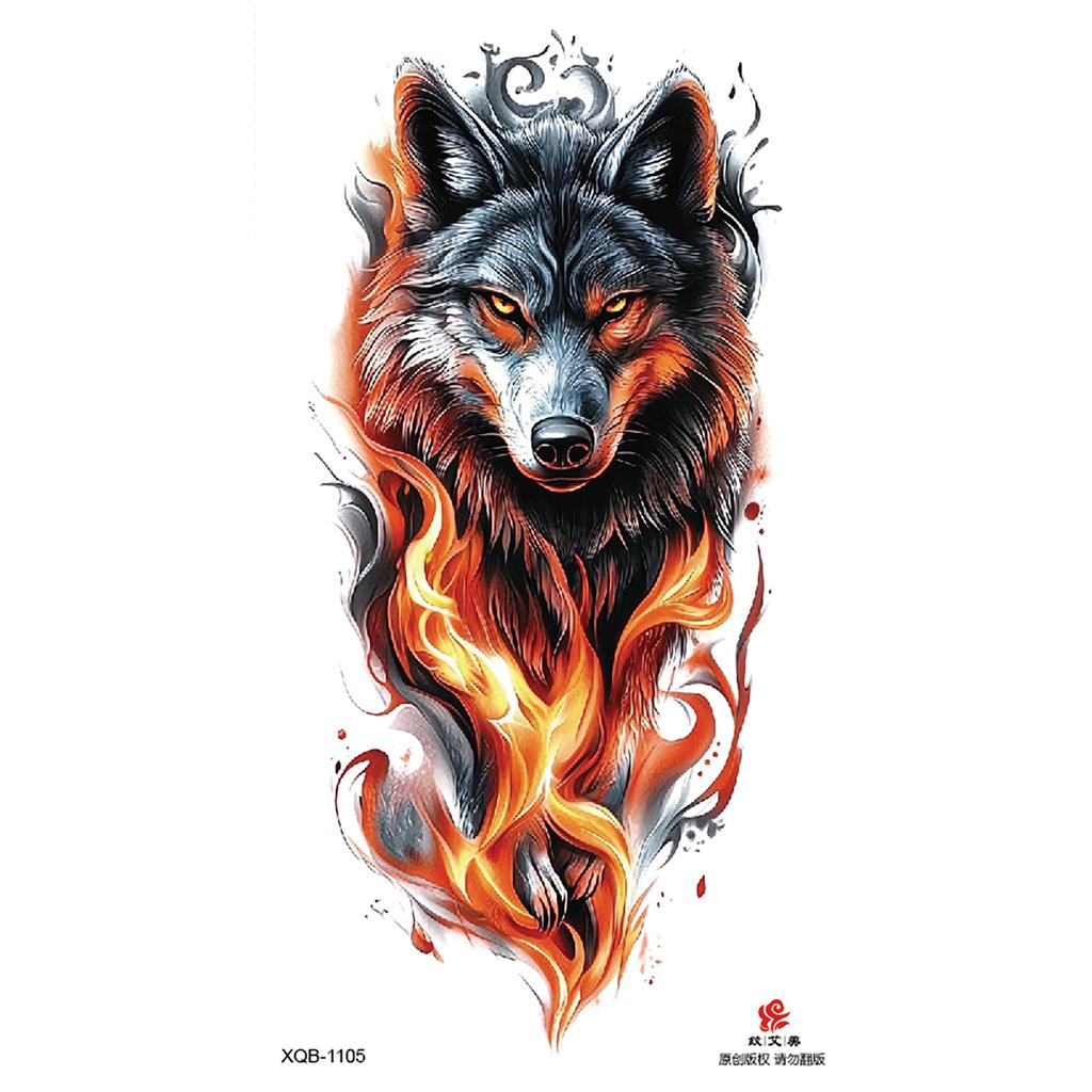 2026 Nuovo Tatuaggio Temporaneo Impermeabile Adesivo Fuoco Foresta Leone Lupo Tigre Flash Tatuaggi Uomo Corona Corpo Braccio Finto Tatuaggio