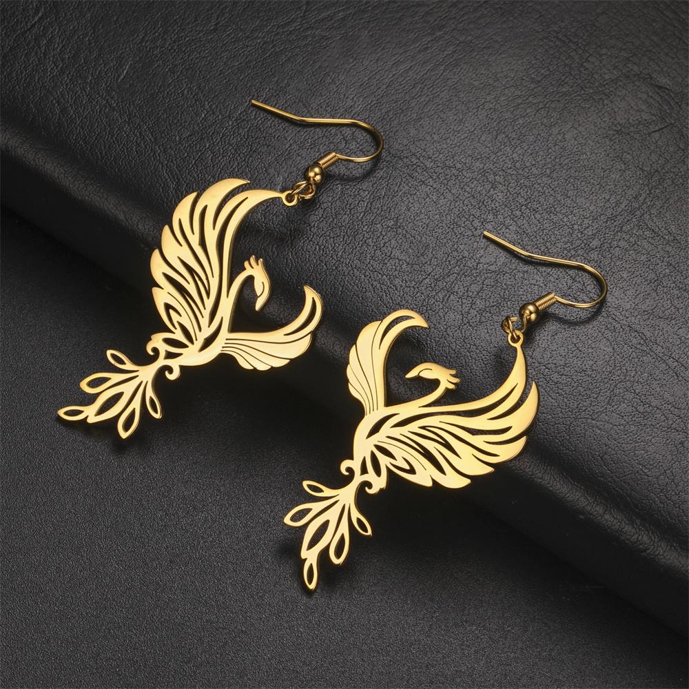 My Shape Orecchini pendenti a forma di fenice per donna Bellissimi orecchini pendenti a forma di uccello di fuoco, gioielli di moda in acciaio inossidabile per la festa della mamma