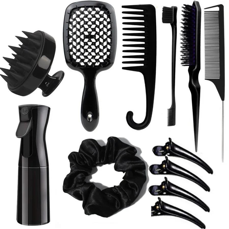12-teiliges Frisurenkamm-Set, Spitzkamm, Haarsprayflasche, Haarschleifen-Webwerkzeug, Shampoobürste, Salon-Haarstyling-Werkzeug