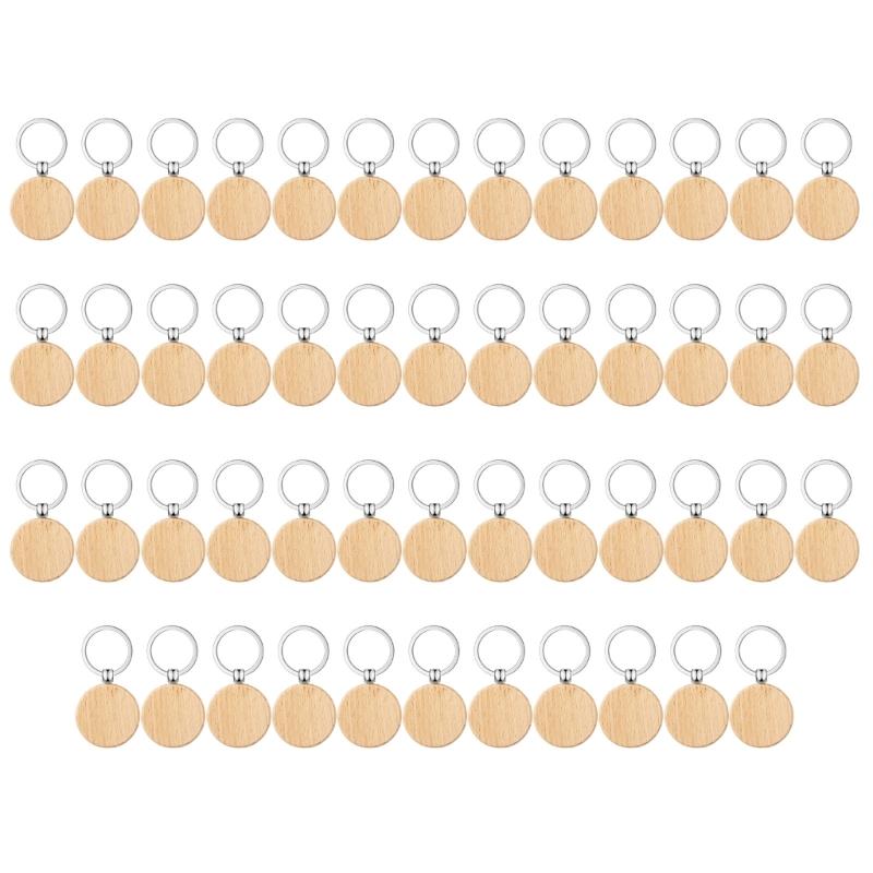50 sztuk Puste Drewniane Drewno Bukowe Breloki Metalowy Breloczek Prostokątny/Okrągły/Owalny- Grawerowanie Drewna DIY Zestaw Breloków Breloczek Rękodzieło
