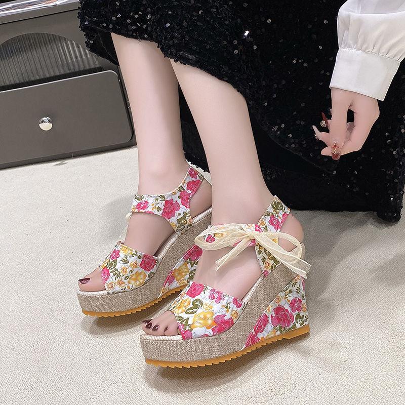 Fashion Women's Sandals Print Platform Wedge Waterproof Ladies Shoes Wedges Heel Casual 2025 Luxury Summer Sale Designer on Shoe Sandal