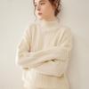 Women's 2025 Cashmere Cable Knit Pullover: Heavyweight, Half-High Collar, Loose, Slimming Sweater.