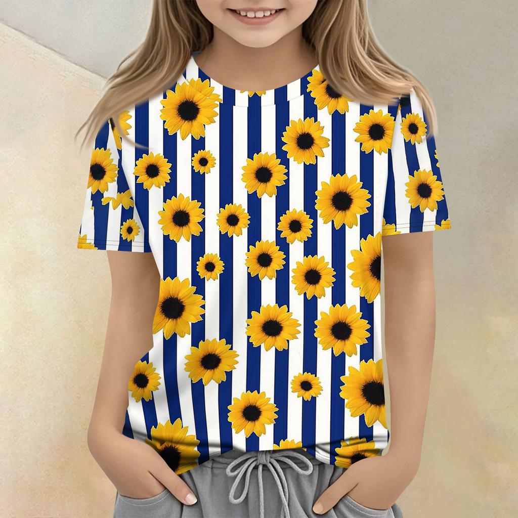 Children's Printed Round Neck Short Sleeved Casual T-shirt