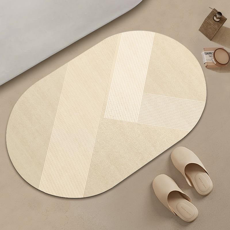 Oval Solid Color Abstract Floor Mat Bathroom Absorbent Anti Slip Foot Mat Bathroom Door Mat