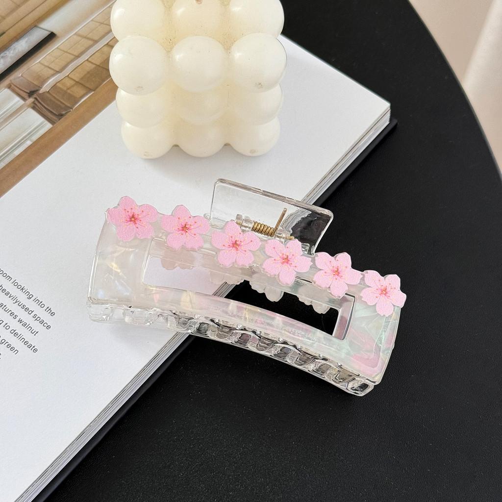 Fashionable Acrylic Hair Claw Clip Graceful Cherry Blossom Pattern For Everyday Use