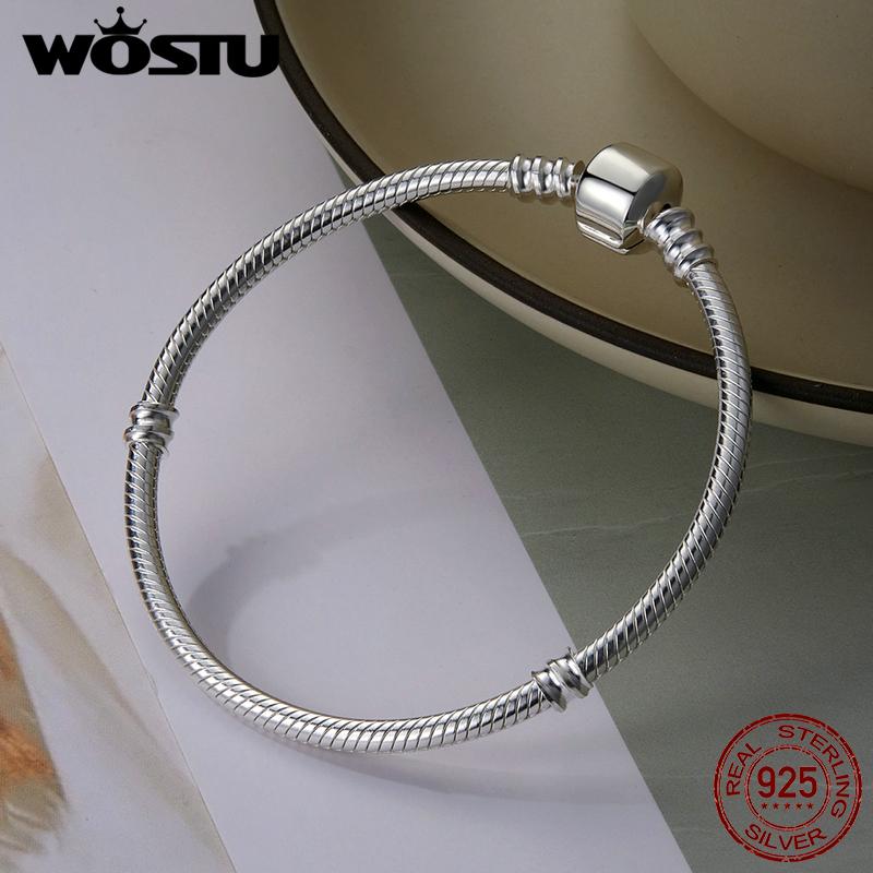 WOSTU 925 Silver Chain Bracelet Original Bangle For Women Fit Authentic Charms Beads Fashion Jewelry Making Bracelet