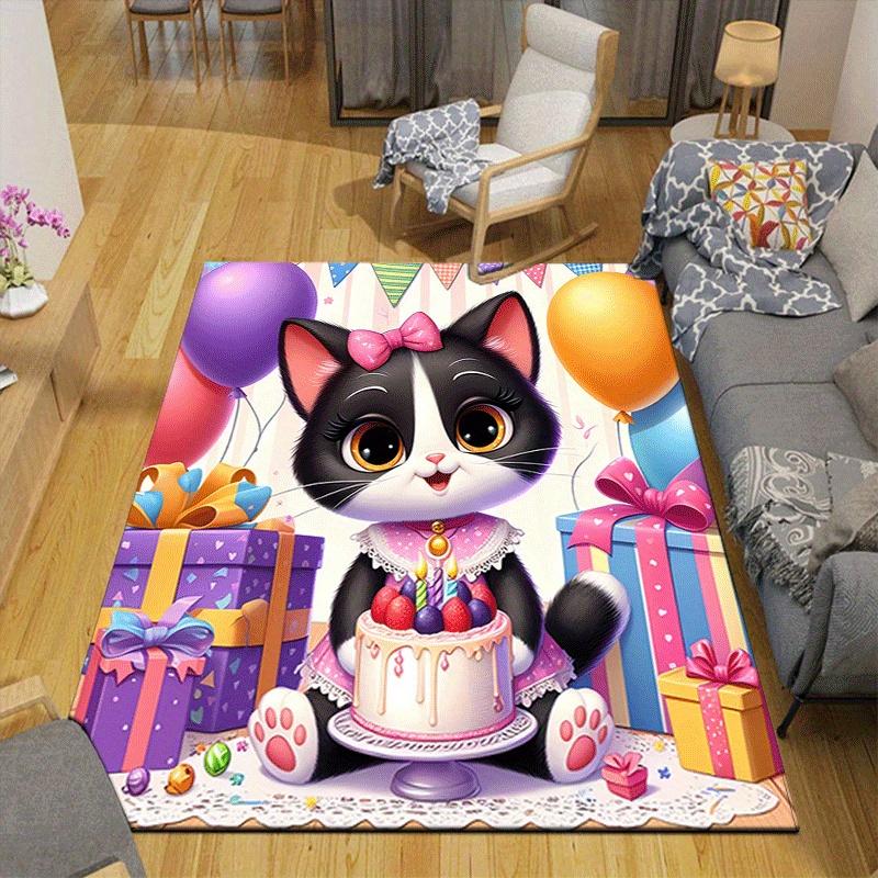 1pc Birthday cat Design Area Rug - Soft, Anti-Slip, and Durable Gaming Room Decor for Bedroom