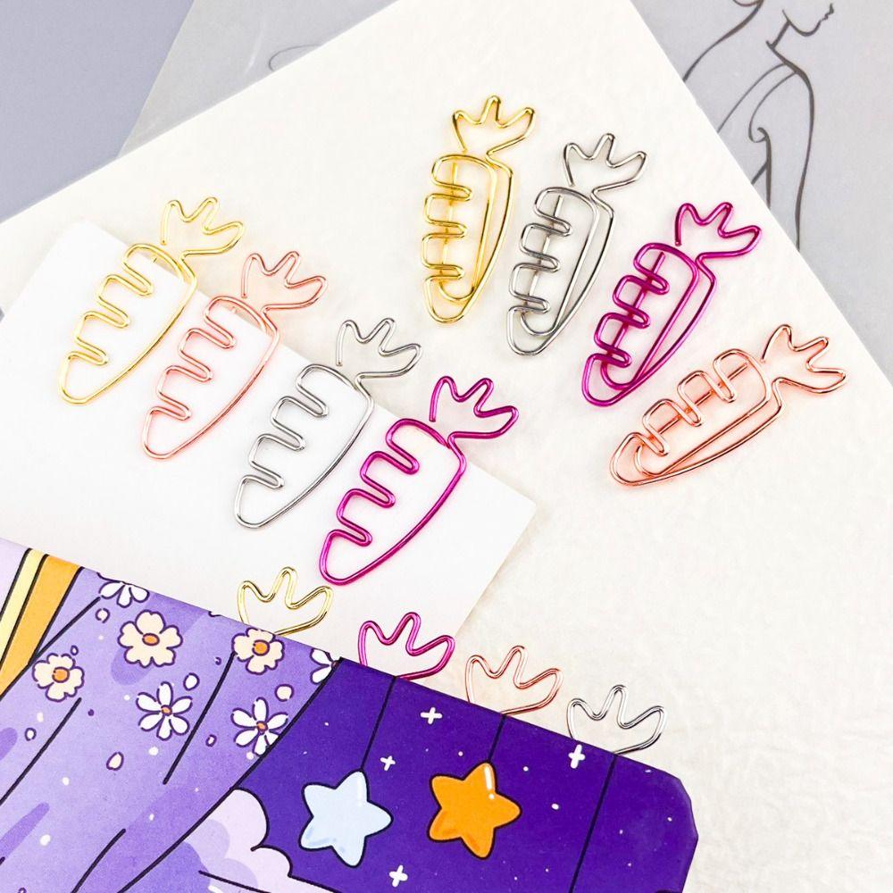 20pcs Carrot Shaped Paper Clips Cartoon Paper Decorative Clip Metal Paperclip Home