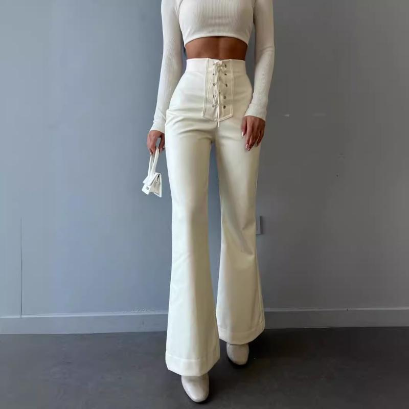 Fashion Sexy High Waist Trousers Flared Pants Leather Pants Women's