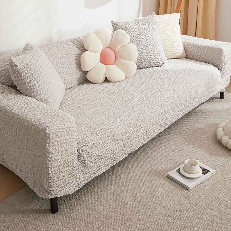 Cream Style Seersucker Sofa Cover, All-inclusive Seat Cushion, Cat-scratch Proof Elastic Dust Cover, One-piece Sofa Cover