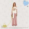 UNIFREE 2026 Summer Cute Pet Print Off-Shoulder T-Shirt