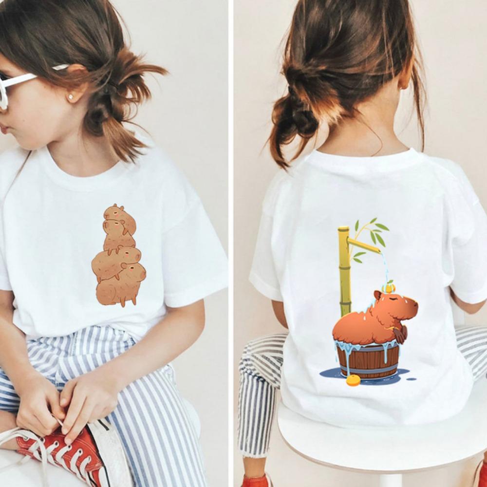 

Горячая Распродажа Kawaii Capybara Lovers Kids 1-14Y Хлопковая Футболка Белая Футболка С Короткими Рукавами Мультяшный Топ Двусторонняя Печать для Девочек 11-12T(160cm)
