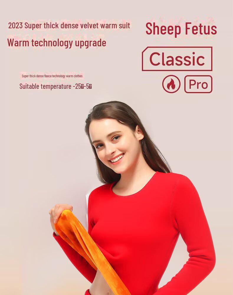 Men's and Women's Thermal Underwear Set: Velvet-Lined, Thick, Round Neck for Cold Weather