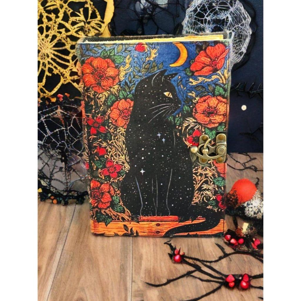 Grimoire keltische Katze Buch der Schatten Leder-Tagebuch Zauberbuch - Hexe Wicca Notizbuch Skizzenbuch Tagebuch -Handgefertigt Büttenpapier