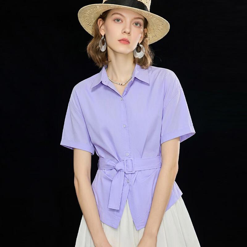 Women s 100% Cotton Short-Sleeve Belted Shirt XL