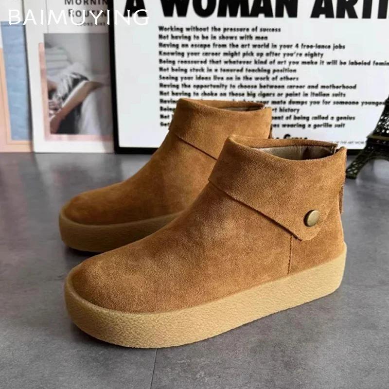 Flats Women Ankle Boots Suede Platform Designer Retro Shoes 2025 Trend Winter New Brand Walking Comfort Classic Botas De Mujer
