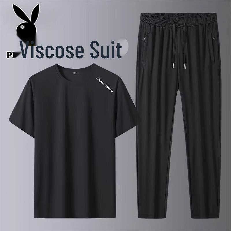 PLAYBOY Men s Ice Silk Summer T-Shirt & Shorts Set XL